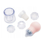 Poire alimentaire en silicone de couleur rose avec ses accessoires: douilles, gobe oeuf et pinceau