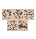 5 petit carré de couleur bois, avec 5 illustrations differentes sur le thème de noël