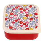 Ensemble de 3 boîtes à goûter de couleur rouge avec des couvercles avec des illustrations de fleurs colorées