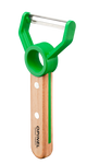 Eplucheur à légumes pour enfant de la marque Opinel. Il a un manche en bois et sa tête est de couleur verte