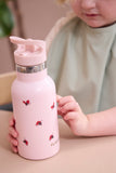 Gourde pour enfant, de couleur rose avec des illustrations de coccinelles rouge