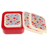 Ensemble de 3 boîtes à goûter de couleur rouge avec des couvercles avec des illustrations de fleurs colorées