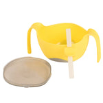 Bol pour enfant de couleur jaune avec une base grise anti dérapante et 2 poignées, il est equipé d'une paille amovible transparante