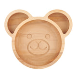 Assiette en bois pour enfant en forme de tête d'ours, elle possède 3 compartiments