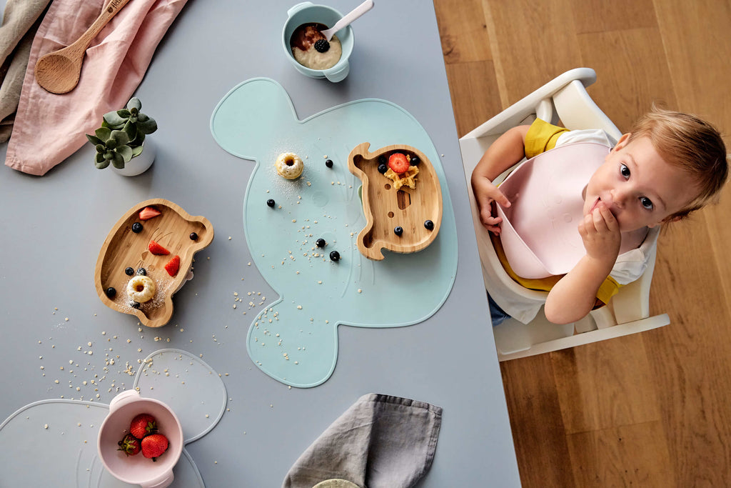 Vaisselle pour enfants éléphant, assiette et cuillère en bambou, couverts  d'apprentissage assiettes avec compartiment, avec ventouse, bambou :  style assiette et cuillère l'éléphant