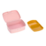 LB1 Photo de l'interieur d'un lunch box de couleur rose pale avec à l'interieur une séparation de couleur moutarde
