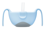 Bol de couleur bleu avec 2 anses de chque coté, et une paille sur le devant du bol