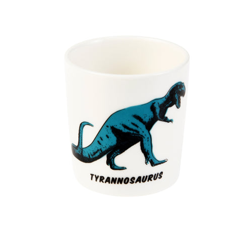 Coquetier en porcelaine blanc avec une illustration de Tyrannosaure dessus