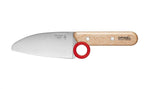 Couteau Opinel petit chef avec anneau pédagogique rouge, lame en acier inoxydable et manche en bois de hêtre