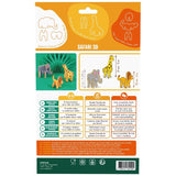 Dos de l'emballage d'un kit de patisserie pour enfant pour réaliser des biscuit en 3D grâce a des emportes pièces puzzle sur le thème safari