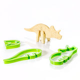 Tricératops en biscuits sablés et assemblés pour faire un dinosaures en 3D. 3 emportes pièces de couleurs vertes 