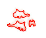 3 emportes pièces de couleur rouge en forme de dinosaure 