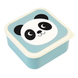 Boite à gouter de couleur bleue avec un couvercle de la même couleur avec une illustration de panda dessus