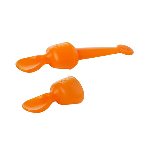 2 embouts petites cuillères de couleurs orange, une est avec un manche et l'autre sans manche
